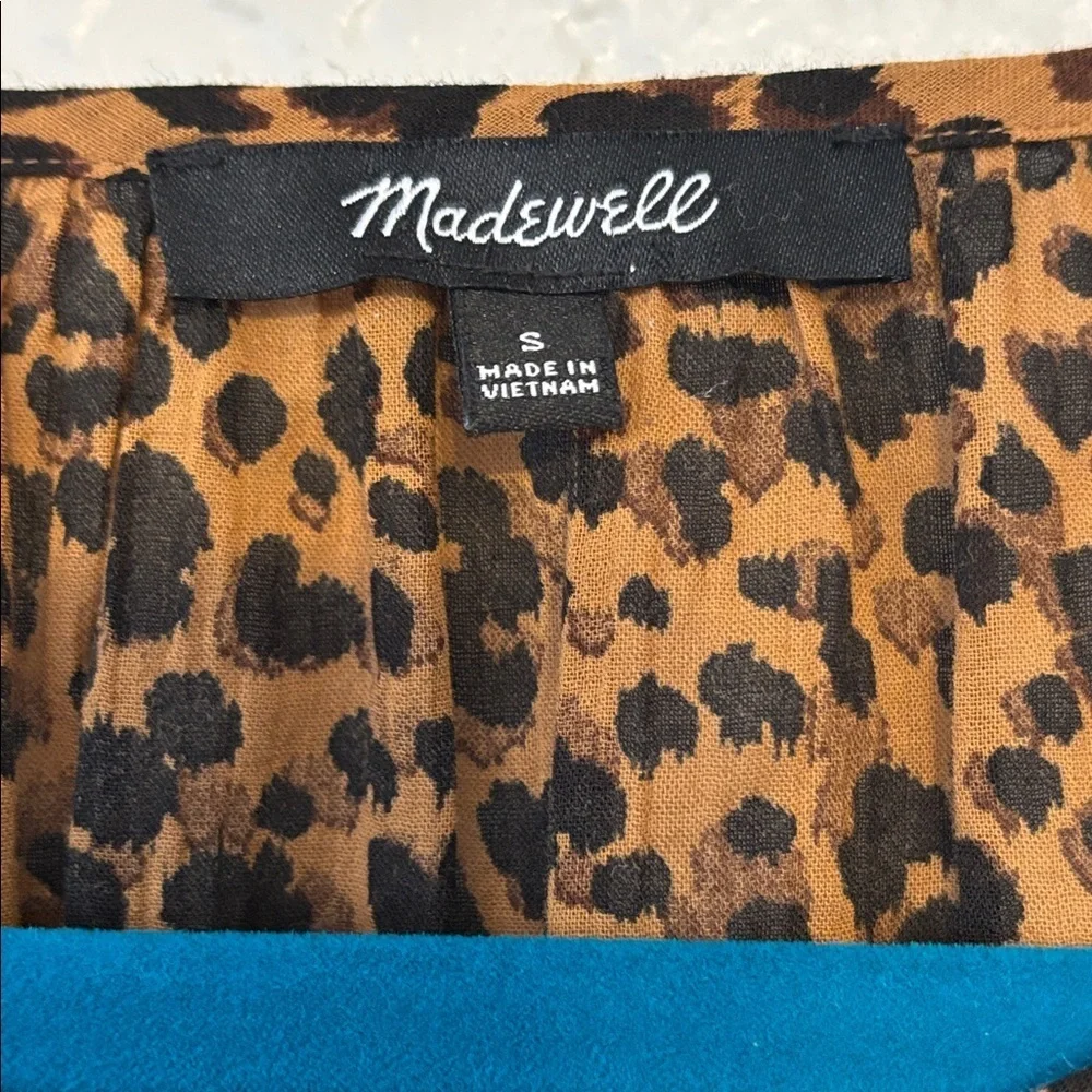 Madewell Leopard Animal Print Short Puff Sleeve Button Front Blouse S